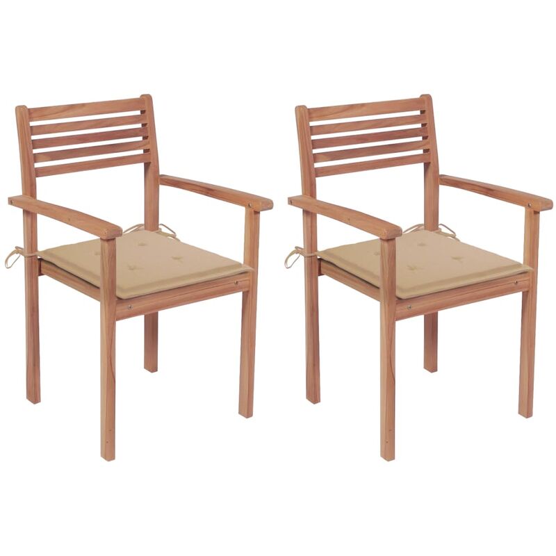

Sillas de jardín 2 uds madera maciza de teca con cojines beige