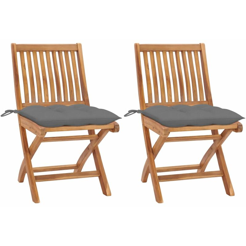 

Sillas de jardín 2 uds madera maciza de teca con cojines gris - Gris