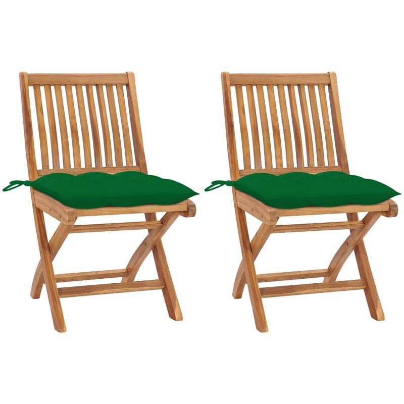 

Sillas de jardín 2 uds madera maciza de teca con cojines verde - Verde