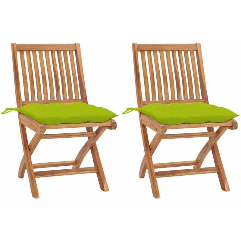 

Sillas de jardín 2 uds madera teca con cojines verde brillante - Verde