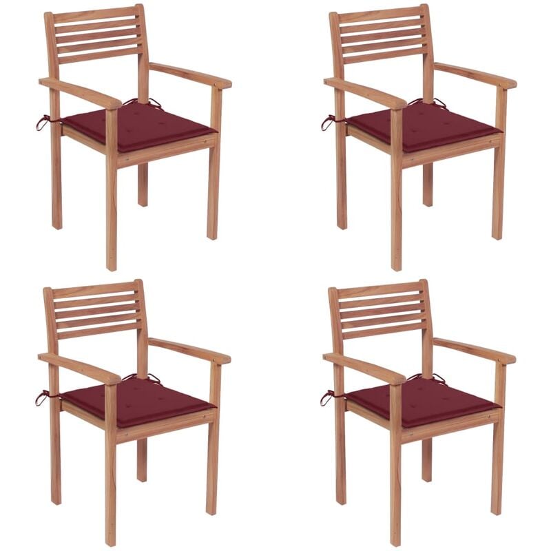 

Youthup - Sillas de jardín 4 uds madera de teca con cojines rojo tinto
