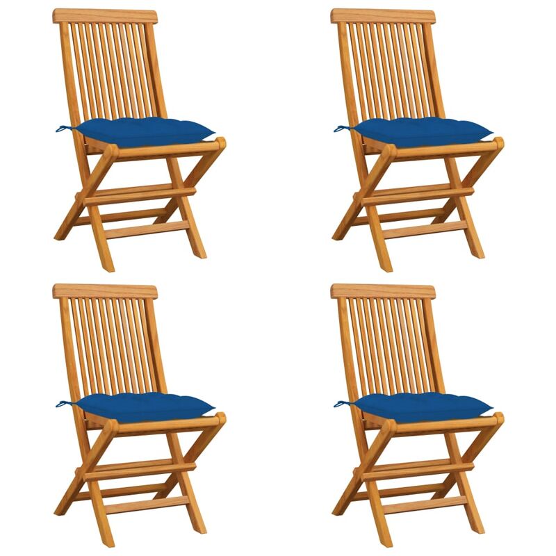 

Sillas de jardín 4 uds madera maciza de teca con cojines azules - Azul