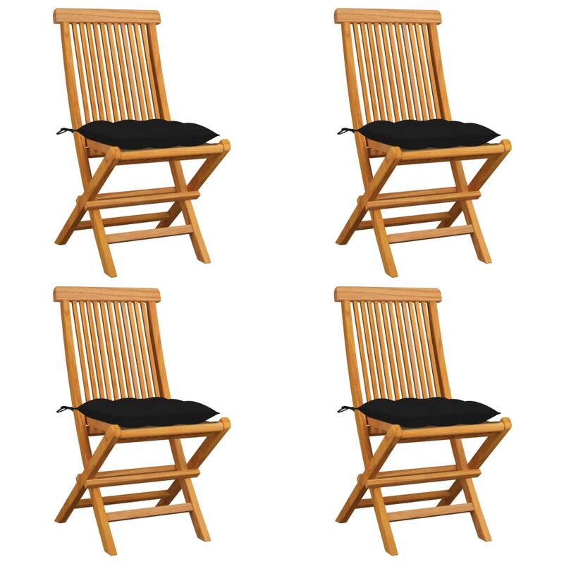 

Sillas de jardín 4 uds madera maciza de teca con cojines negros - Negro