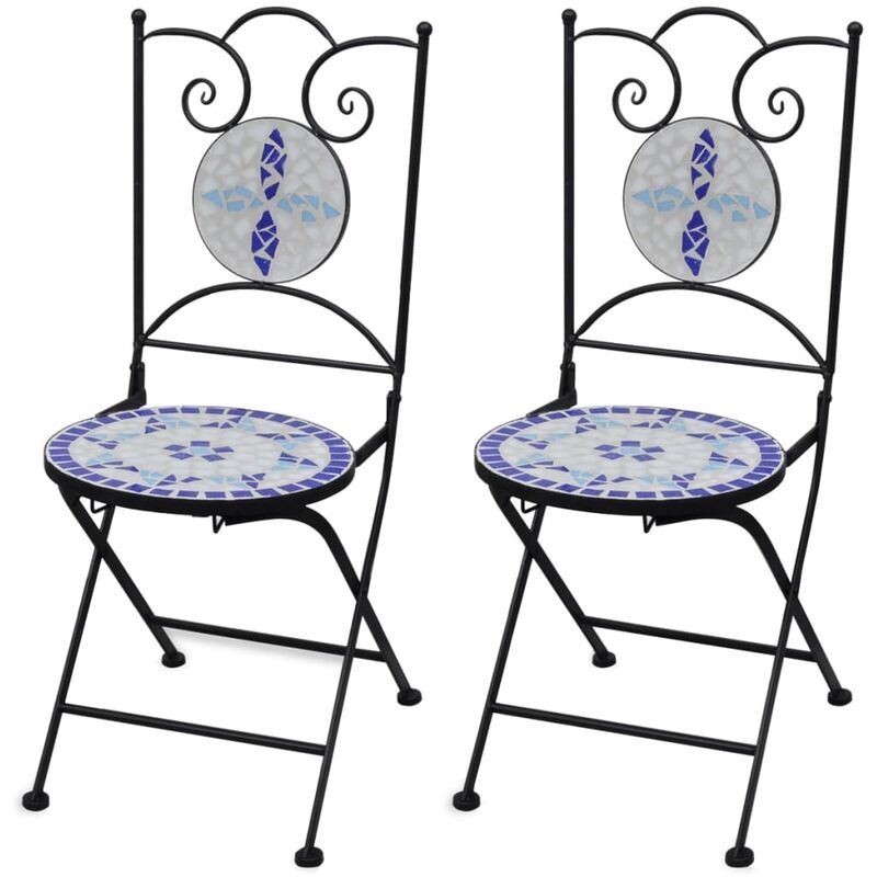 

Sillas de jardín bistró plegables 2 uds cerámica azul y blanco - Multicolor