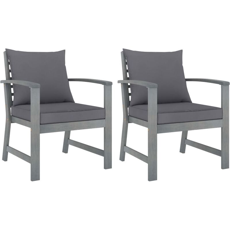 

Sillas de jardín cojines 2 uds gris oscuro madera maciza acacia - Gris