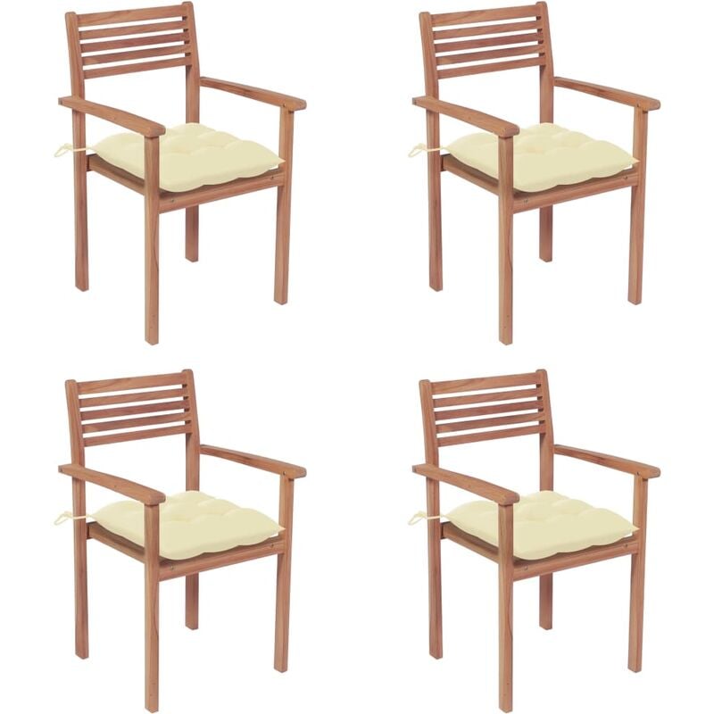 

Youthup - Sillas de jardín con cojines 4 uds madera de teca blanco crema