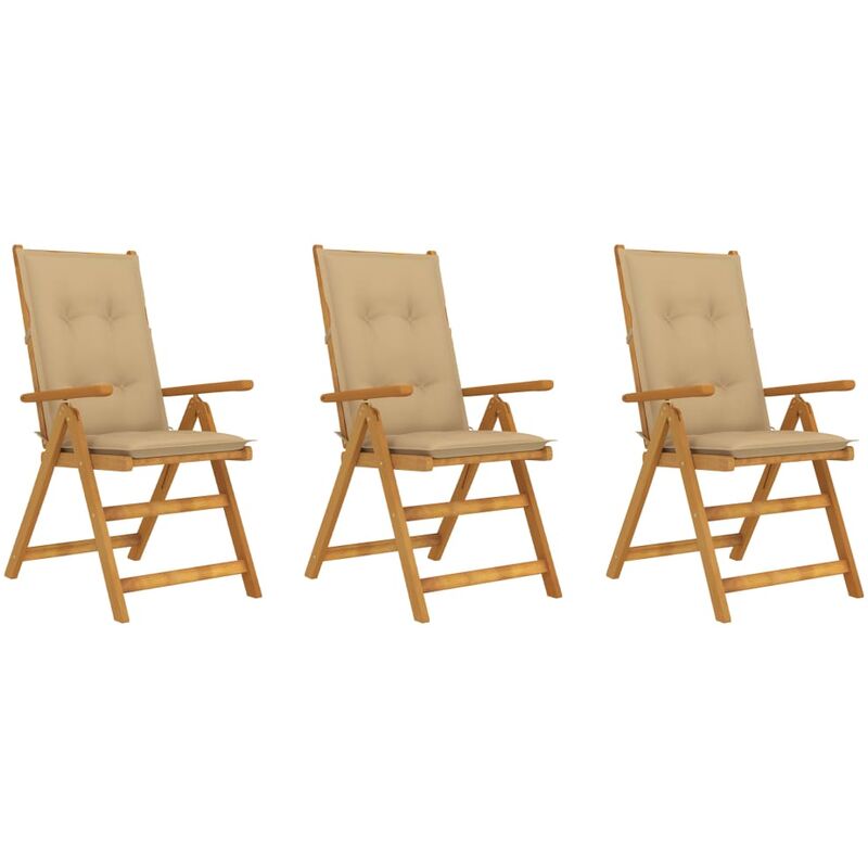 

Sillas de jardín plegables 3 uds madera maciza acacia cojines - Marrón