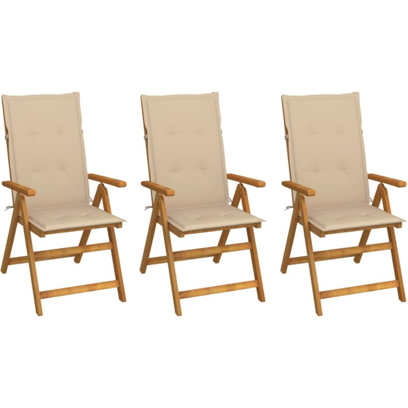 

vidaXL Sillas de jardín plegables 3 uds y cojines madera maciza acacia - Marrón