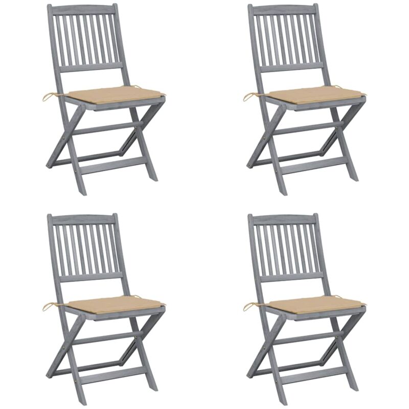 

vidaXL Sillas de jardín plegables 4 uds cojines madera maciza acacia - Marrón