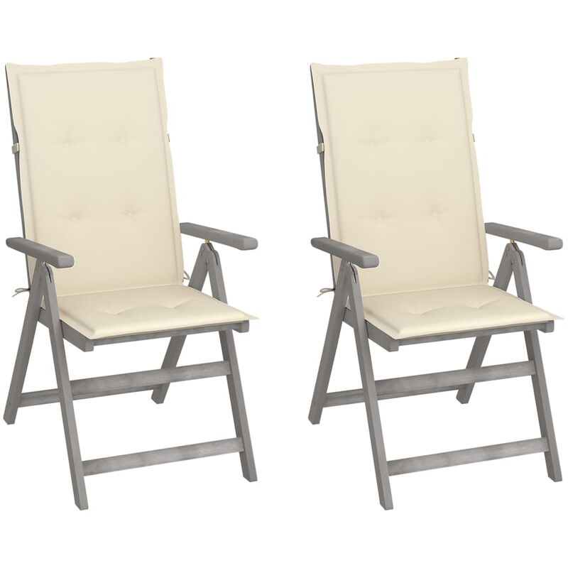 

Sillas de jardín reclinables 2 uds madera maciza acacia cojines - Gris