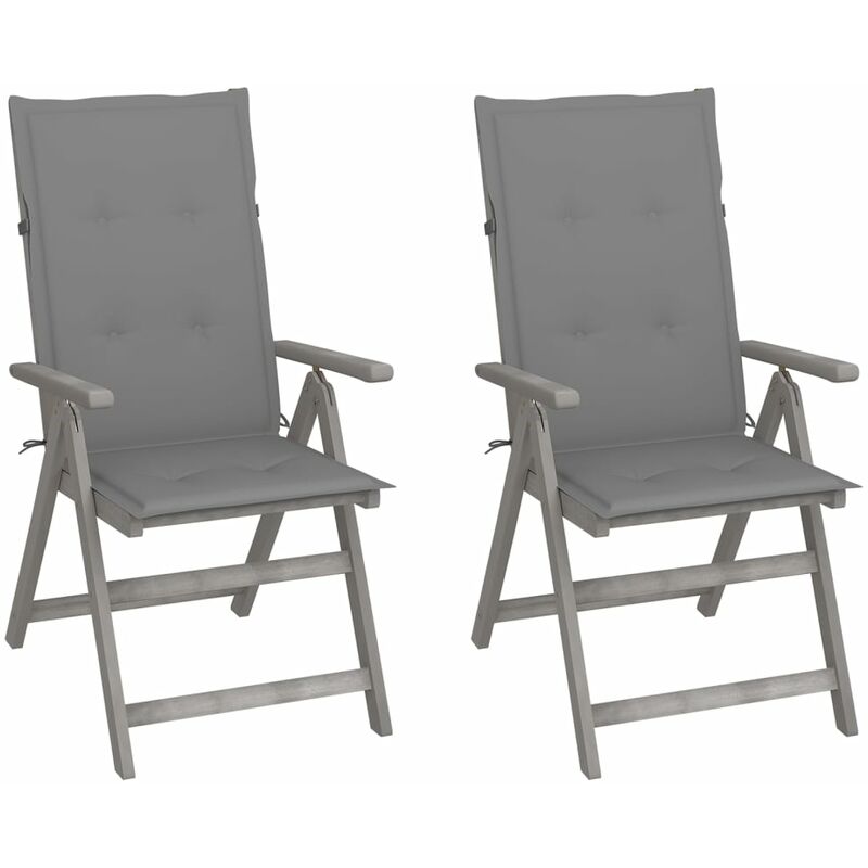 

Sillas de jardín reclinables 2 uds madera maciza acacia cojines - Gris