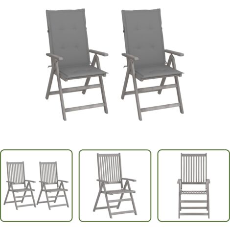 Sillas de madera acacia -  Sillas reclinables jardín y cojines 2 uds madera maciza acacia