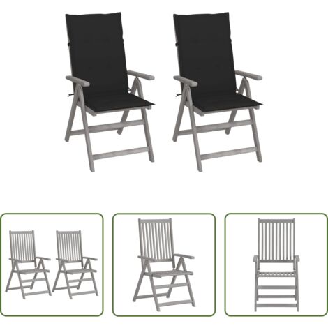 Sillas de madera acacia -  Sillas reclinables jardín y cojines 2 uds madera maciza acacia
