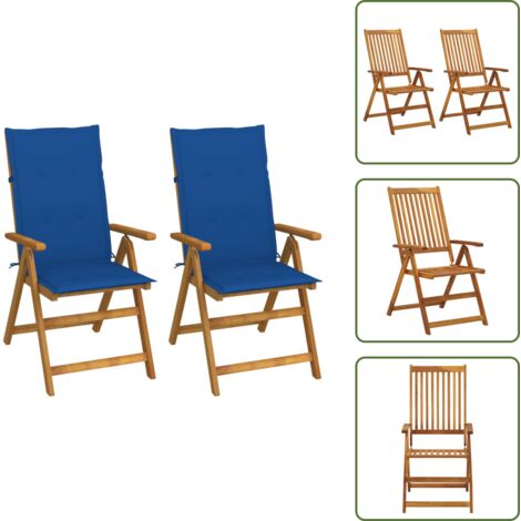 Sillas de madera acacia - vidaXL Sillas de jardín reclinables 2 uds madera maciza acacia cojines - Sillas de jardín con respaldo