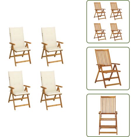 Sillas de madera acacia - vidaXL Sillas de jardín reclinables 4 uds madera maciza acacia cojines - Sillas de jardín con respaldo