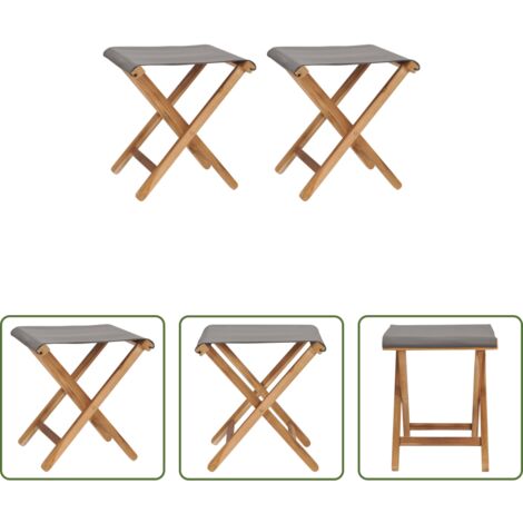 Sillas de madera de teca -  Sillas plegables 2 uds madera maciza de teca y tela gris oscuro