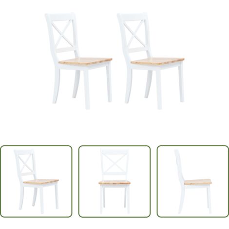 Sillas de madera -  Sillas comedor 2 uds madera maciza caucho blanco y madera claro