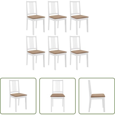 Sillas de madera -  Sillas de comedor con cojines de madera maciza blanca 6 unidades