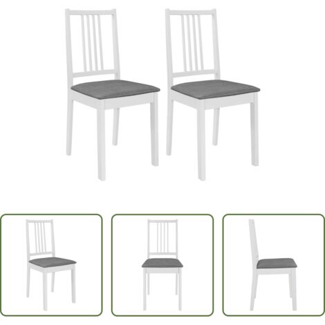 Sillas de madera -  Sillas de comedor con cojines madera maciza blanca 2 unidades