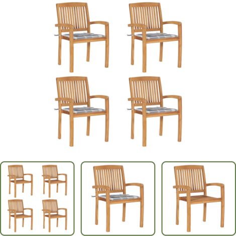 Sillas de madera -  Sillas de jardín apilables 4 uds madera de teca con cojines