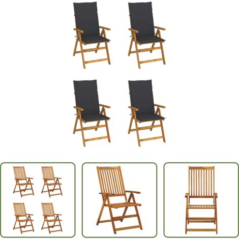 Sillas de madera -  Sillas de jardín reclinables 4 uds madera maciza acacia cojines