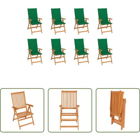 Sillas de madera -  Sillas de jardín reclinables con cojines 8 uds teca maciza
