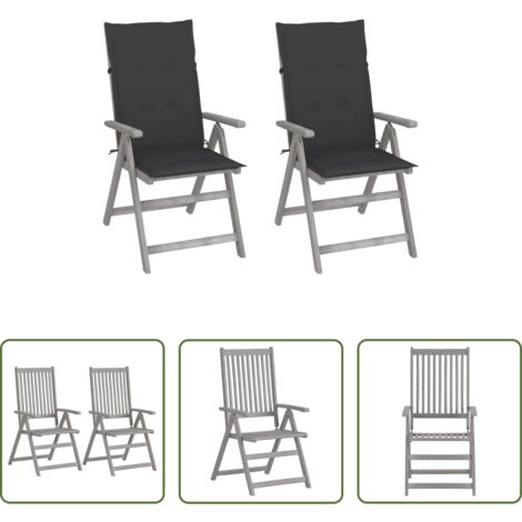 Sillas de madera -  Sillas reclinables jardín y cojines 2 uds madera maciza acacia