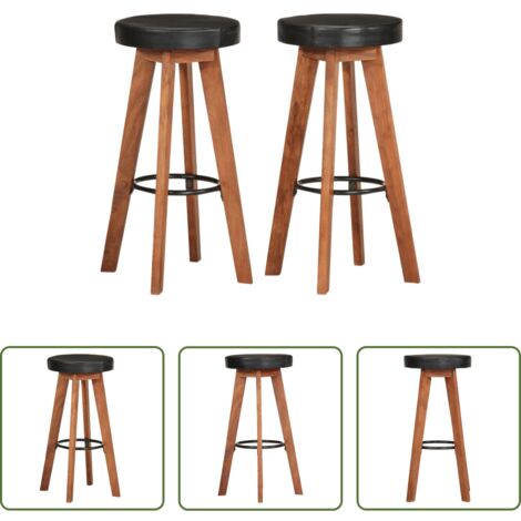 Sillas de madera -  Taburetes de cocina 2 uds cuero auténtico madera maciza acacia