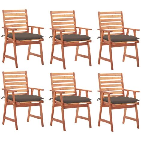Sillas de madera - vidaXL Sillas comedor de jardín y cojines 6 uds madera maciza acacia - Sillas de jardín con cojines