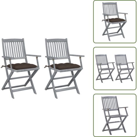 Sillas de madera - vidaXL Sillas de jardín plegables 2 uds cojines madera maciza acacia - Sillas de jardín con cojines