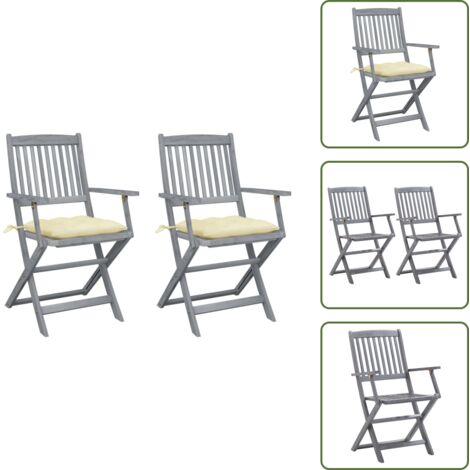 Sillas de madera - vidaXL Sillas de jardín plegables 2 uds cojines madera maciza acacia - Sillas de jardín con cojines