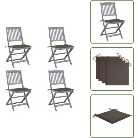 Sillas de madera - vidaXL Sillas de jardín plegables 4 uds cojines madera maciza acacia - Sillas de jardín con cojines