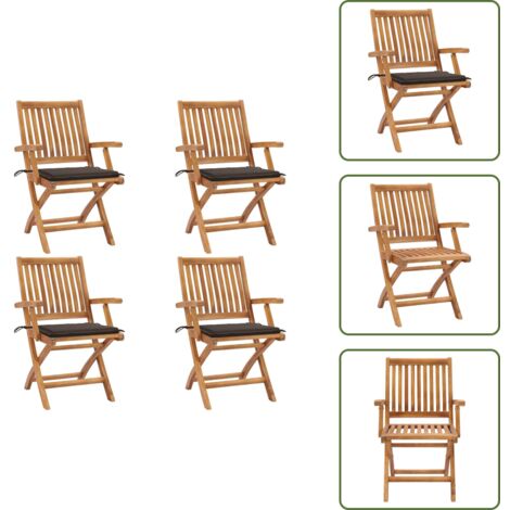 Sillas de madera - vidaXL Sillas de jardín plegables 4 uds madera maciza teca con cojines - Sillas de jardín de teca