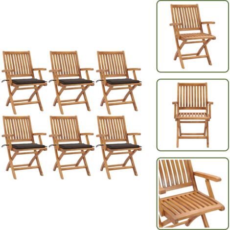 Sillas de madera - vidaXL Sillas de jardín plegables 6 uds madera maciza teca con cojines - Sillas de jardín de teca