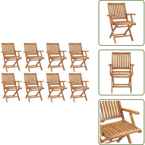 Sillas de madera - vidaXL Sillas de jardín plegables 8 unidades madera maciza de teca - Sillas de teca