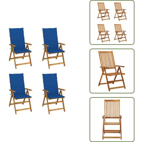 Sillas de madera - vidaXL Sillas de jardín reclinables 4 uds madera maciza acacia cojines - Sillas de acacia