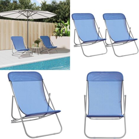 Sillas de playa plegables 2 uds textilene acero recubierto azul - Sillas de exterior - Sillas plegables