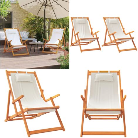 Sillas de playa plegables 2 unidades tela color crema - Sillas de camping - Sillas plegables
