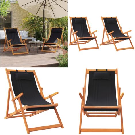 Sillas de playa plegables 2 unidades tela negro - Sillas de camping - Sillas reclinables