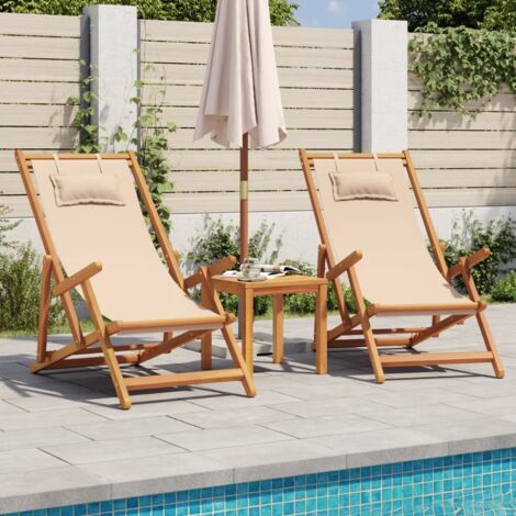 Sillas de playa plegables 2 unidades tela y madera maciza beige
