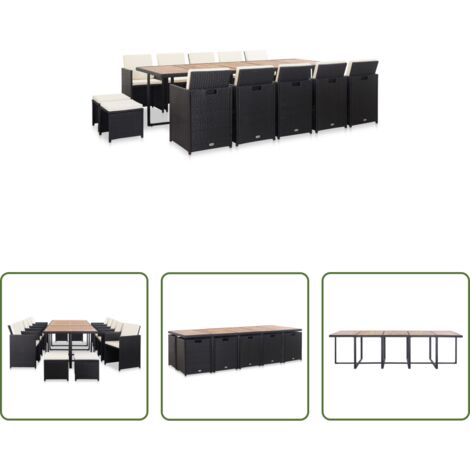 Sillas de ratán -  Set comedor de jardín 15 piezas y cojines ratán sintético negro