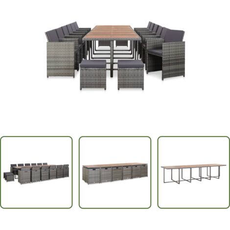 Sillas de ratán -  Set de comedor de jardín 17 pzas y cojines ratán sintético gris