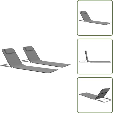 Sillas de relax - vidaXL Estera de playa plegable 2 unidades acero y tela gris - Estera de acero