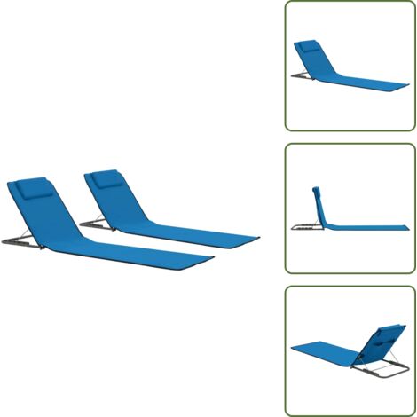Sillas de relax - vidaXL Esteras de playa plegables 2 unidades acero y tela azul - Esteras para piscina