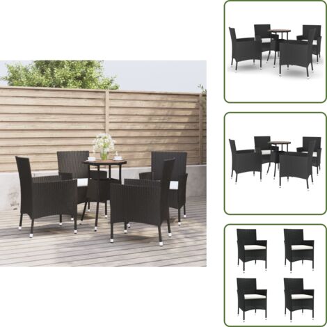 Sillas de terraza - vidaXL Mesita y sillas jardín 5 pzas y cojines ratán sintético negro - Cojines para sillas