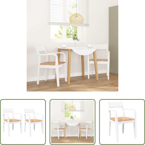 Sillas ergonómicas -  Sillas de comedor 2 unidades madera maciza de caucho blanco
