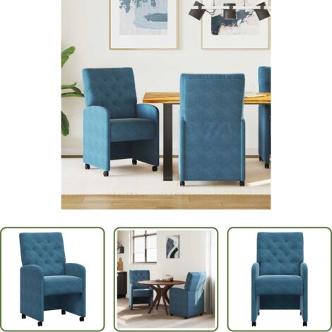 Sillas ergonómicas -  Sillas de Comedor con Ruedas 2 pcs Azul 58 x 67 x 97 cm