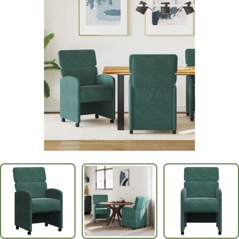 Sillas ergonómicas -  Sillas de Comedor con Ruedas 2 pcs Verde oscuro 58 x 65 x 98 cm