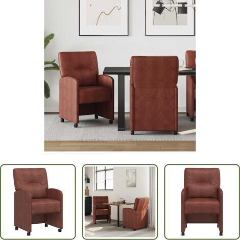 Sillas ergonómicas -  Sillas de Comedor con Ruedas con ruedas 2 pcs Marrón Brillante
