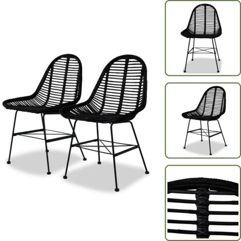 Sillas ergonómicas - vidaXL Sillas de comedor 2 unidades ratán natural negro - Sillas de comedor con patas de acero